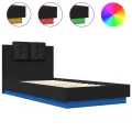 Cadre de lit avec tête de lit et lumières LED noir 75x190 cm