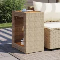 Table d'appoint de jardin dessus en bois beige 60x40x75 cm