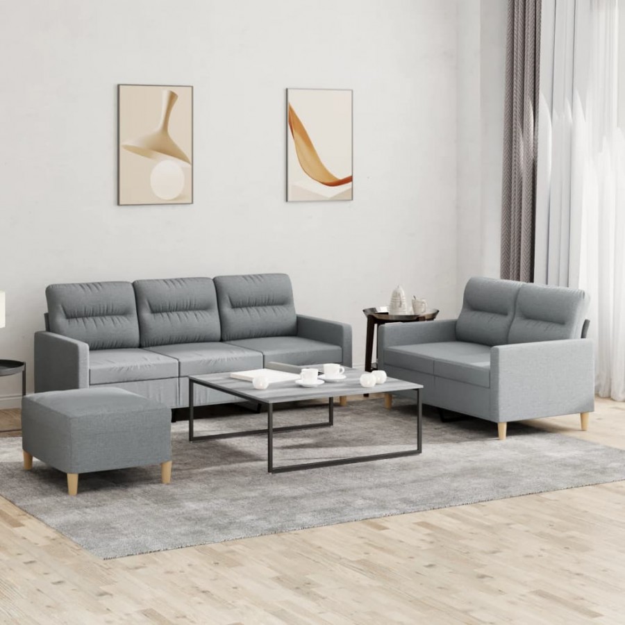 Ensemble de canapés 3 pcs avec coussins Gris clair Tissu