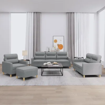 Ensemble de canapés 4 pcs avec coussins Gris clair Tissu