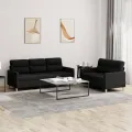 Ensemble de canapés 2 pcs avec coussins Noir Tissu