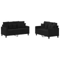 Ensemble de canapés 2 pcs avec coussins Noir Tissu