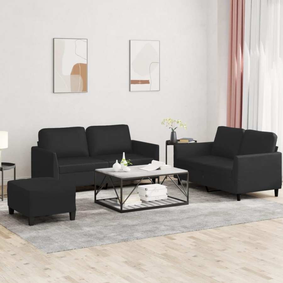 Ensemble de canapés 3 pcs avec coussins Noir Similicuir