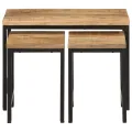 Tables basses gigognes 3pcs bois de manguier massif brut et fer