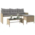 Canapé de jardin table et coussins en forme de L mélange beige