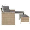 Canapé de jardin table et coussins en forme de L mélange beige
