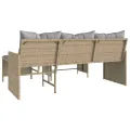 Canapé de jardin table et coussins en forme de L mélange beige