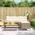 Canapé de jardin avec table et coussins en forme de L beige