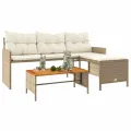 Canapé de jardin avec table et coussins en forme de L beige