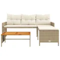 Canapé de jardin avec table et coussins en forme de L beige