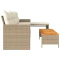 Canapé de jardin avec table et coussins en forme de L beige