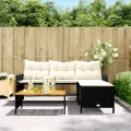Canapé de jardin avec table et coussins en forme de L noir