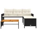 Canapé de jardin avec table et coussins en forme de L noir
