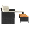 Canapé de jardin avec table et coussins en forme de L noir