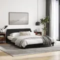 Cadre de lit avec tête de lit Noir 160x200 cm Tissu
