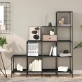 Bibliothèque noir 122x30x132 cm bois d'ingénierie et métal