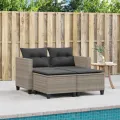 Canapé de jardin 2 places avec tabourets gris clair poly rotin
