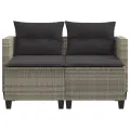 Canapé de jardin 2 places avec tabourets gris clair poly rotin