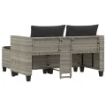 Canapé de jardin 2 places avec tabourets gris clair poly rotin