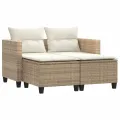 Canapé de jardin 2 places avec tabourets beige résine tressée