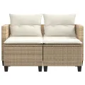 Canapé de jardin 2 places avec tabourets beige résine tressée