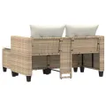 Canapé de jardin 2 places avec tabourets beige résine tressée