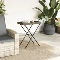 Table à plateau pliable gris 65x40x75 cm résine tressée