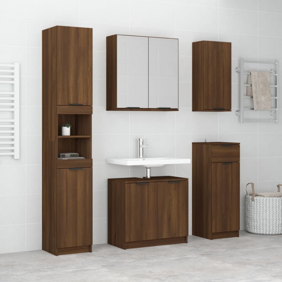 Meubles de salle de bain 5 pcs Marron Bois d'ingénierie