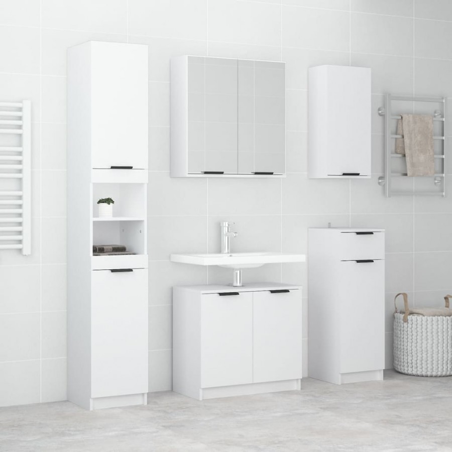 Meubles de salle de bain 5 pcs Blanc Bois d'ingénierie