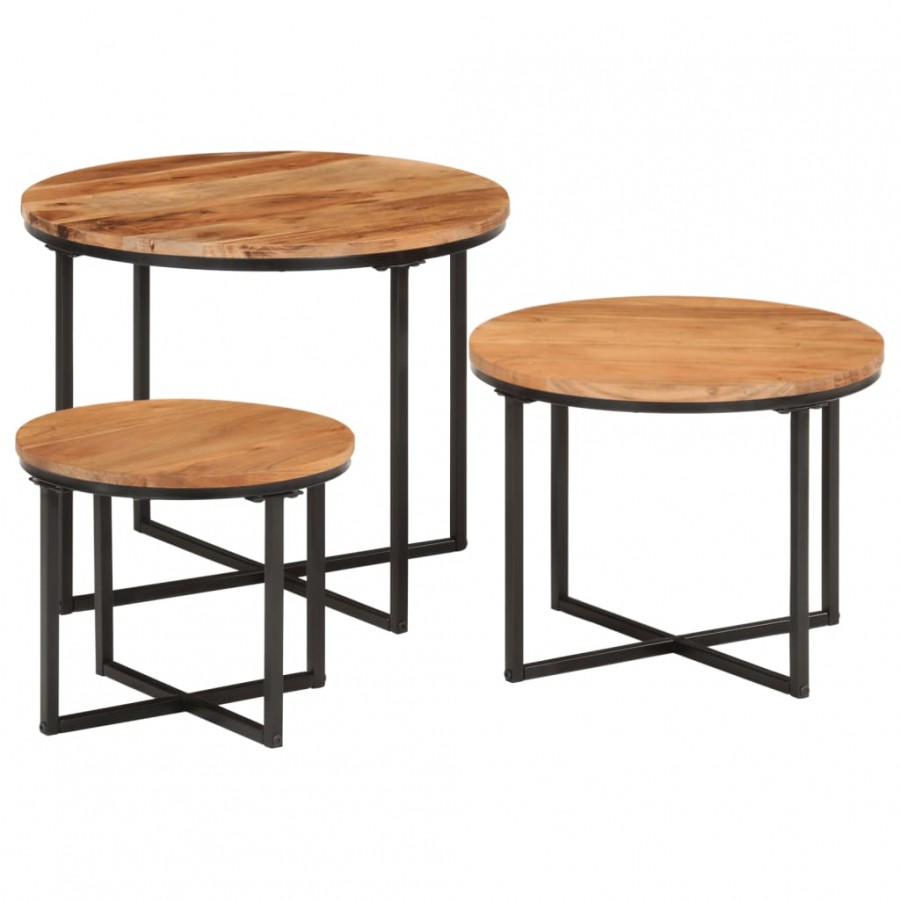 Tables basses gigognes 3 pcs bois massif d'acacia et fer