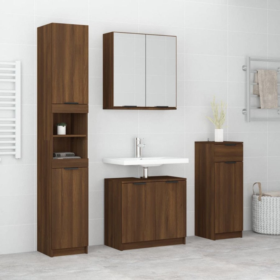 Ensemble d'armoires de salle de bain 4 pcs chêne marron