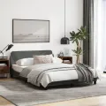 Cadre de lit avec tête de lit Gris foncé 140x200 cm Tissu