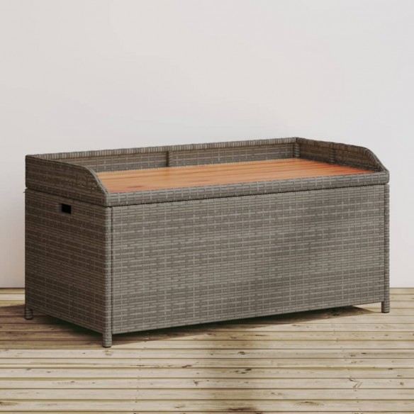 Banc de rangement gris résine tressée et bois d'acacia