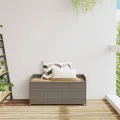 Banc de rangement gris résine tressée et bois d'acacia