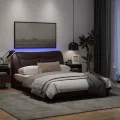 Cadre de lit avec lumières LED marron foncé 120x200 cm tissu
