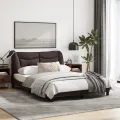 Cadre de lit avec lumières LED marron foncé 120x200 cm tissu