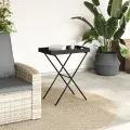 Table à plateau pliable noir 65x40x75 cm résine tressée