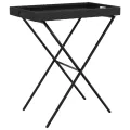 Table à plateau pliable noir 65x40x75 cm résine tressée