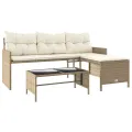 Canapé de jardin avec table et coussins en forme de L beige
