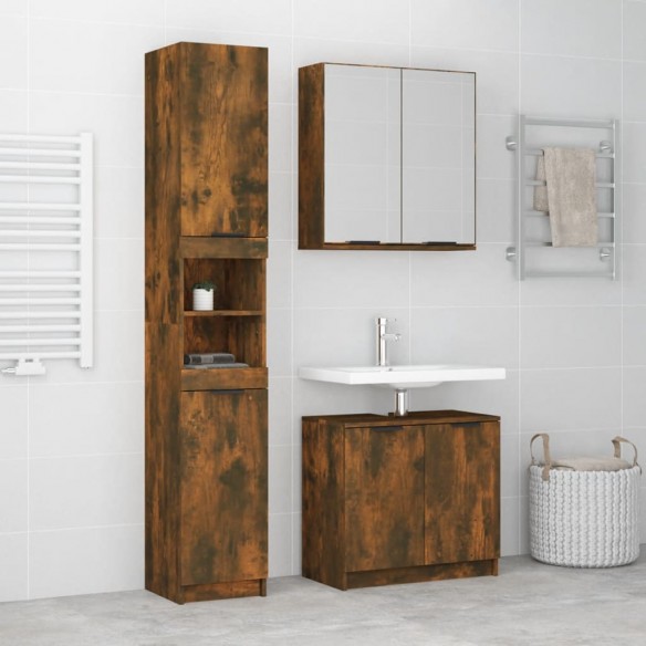 Ensemble d'armoires de salle de bain 3 pcs chêne fumé