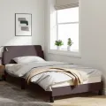 Cadre de lit avec tête de lit Marron foncé 100x200 cm Tissu