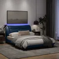 Cadre de lit avec lumières LED bleu 140x200 cm tissu