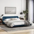 Cadre de lit avec tête de lit Bleu 180 x 200 cm Tissu