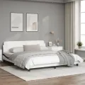 Cadre de lit et tête de lit blanc et noir 180x200 cm similicuir