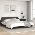 Cadre de lit et tête de lit noir et blanc 180x200 cm similicuir