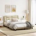 Cadre de lit avec lumières LED crème 140x200 cm tissu