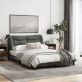 Cadre de lit avec lumières LED gris foncé 140x190 cm tissu