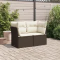 Canapé de jardin avec coussins 2 places marron résine tressée