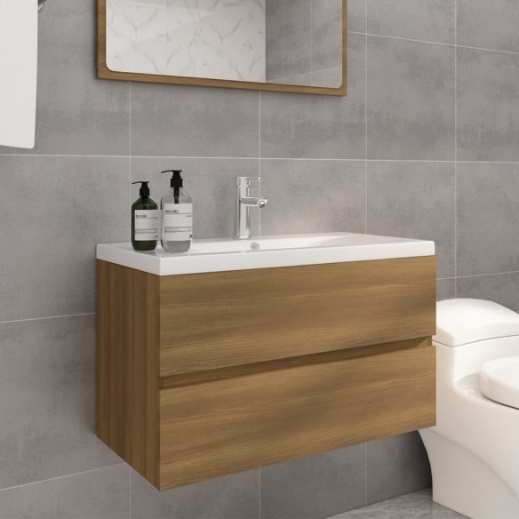 Meuble lavabo avec bassin intégré Chêne brun Bois d'ingénierie