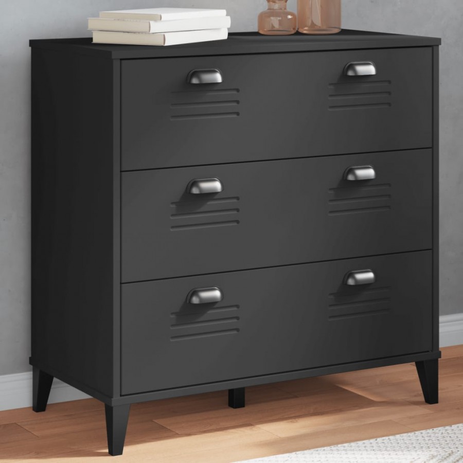 Commode VIKEN noir bois de pin solide